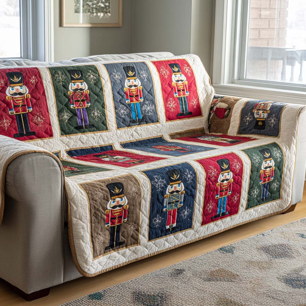 Nutcracker Parade Quilted Couch Cover Washable Sofa Cat Protector Presents For Mothers – Trendwearapparel