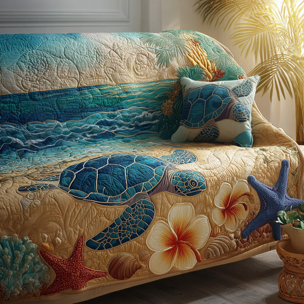 Ocean Breeze Turtle Quilted Couch Cover Washable Furniture Covers For Pets Mother’s Day Gift Ideas – Trendwearapparel