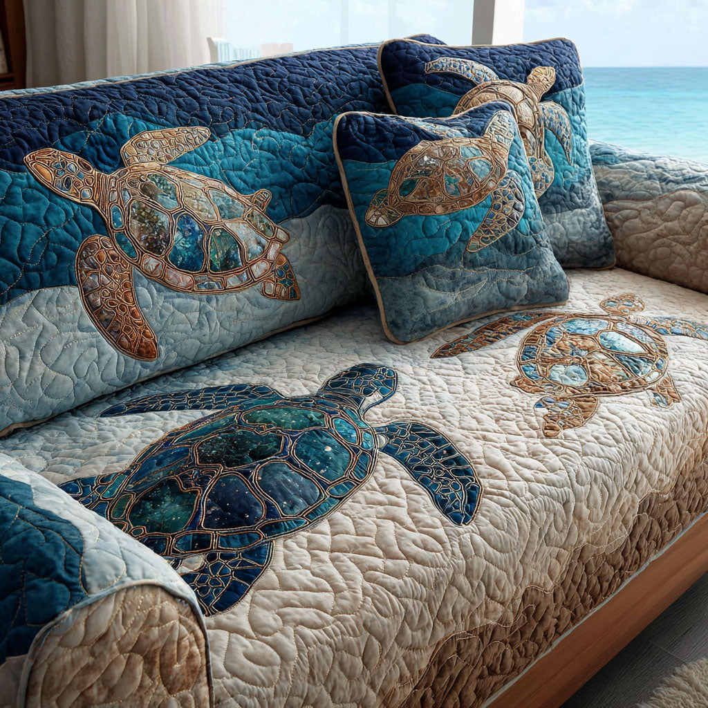 Ocean Mosaic Quilted Couch Cover Washable Sofa Slipcover For Cats Granny Mothers Day Gift – Trendwearapparel