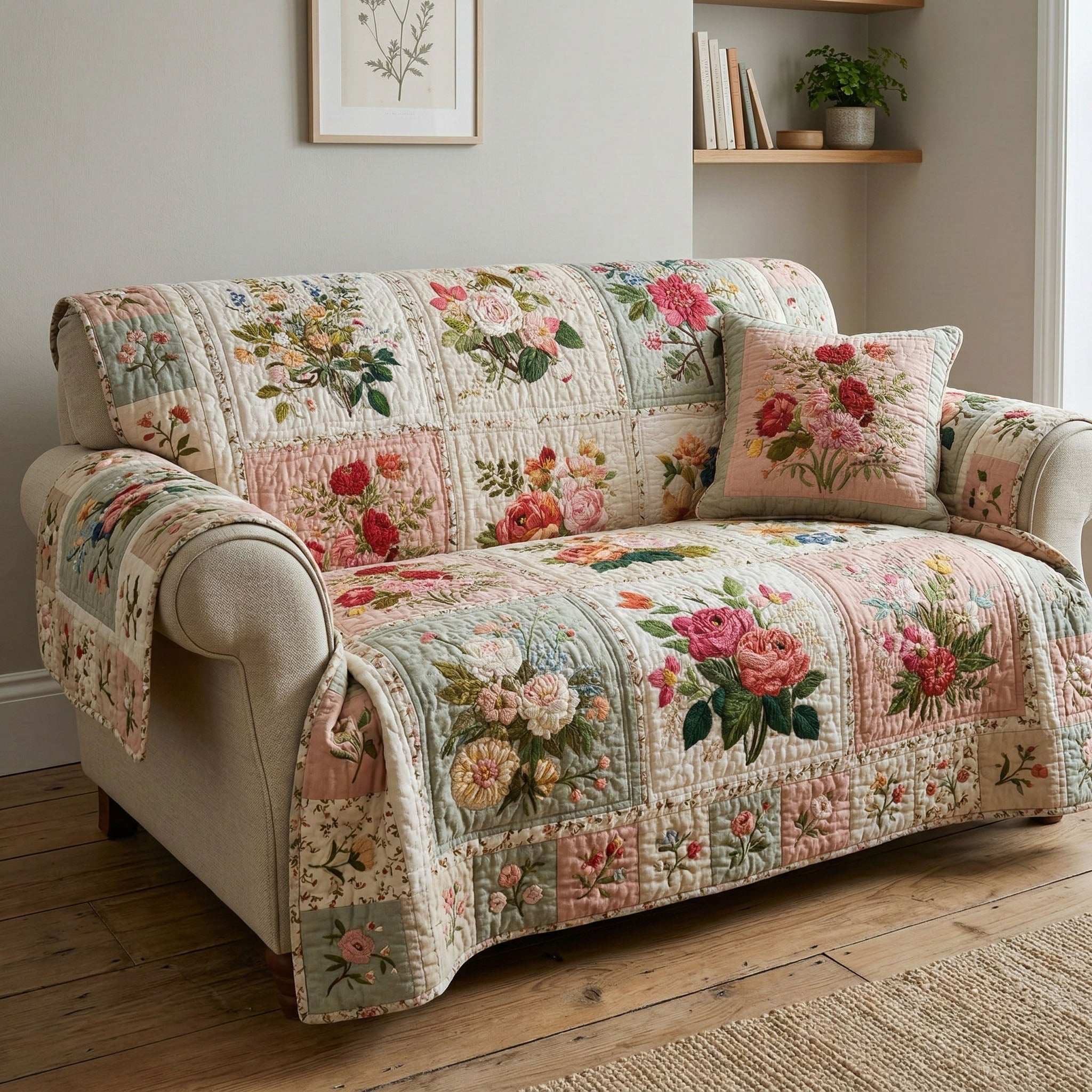 Pastel Garden Keepsake Quilted Couch Cover Washable Furniture Covers For Pets New Home Gift Ideas – Trendwearapparel