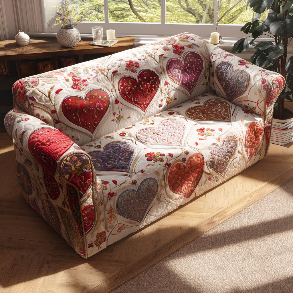 Pastel Hearts Quilted Couch Cover Washable Sofa Pet Protector Practical Gifts For Mom – Trendwearapparel
