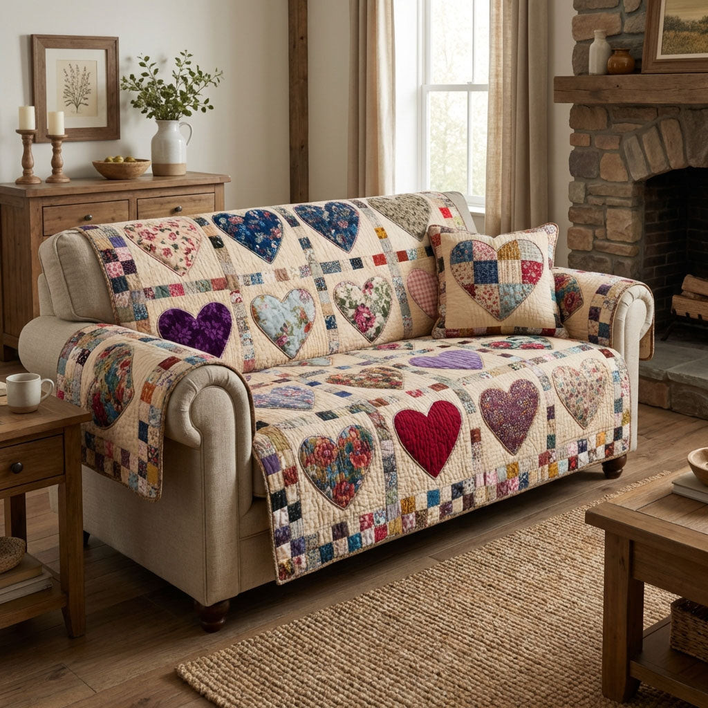 Patchwork Love Quilted Couch Cover Washable Settee Covers For Dogs Moms Day Gift Ideas – Trendwearapparel