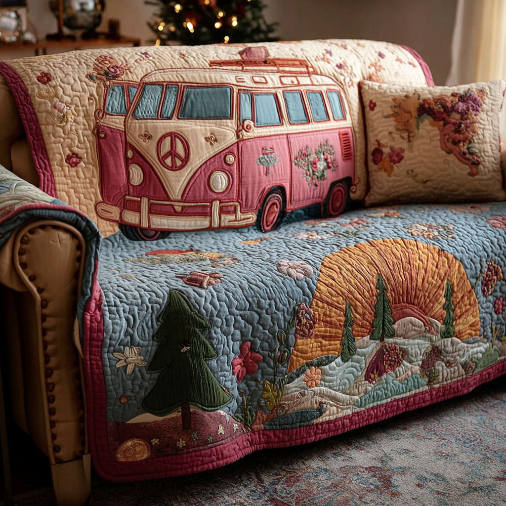 Peace Bus Quilted Couch Cover Washable Cat Proof Sofa Cover Grandmother Mothers Day Gifts – Trendwearapparel